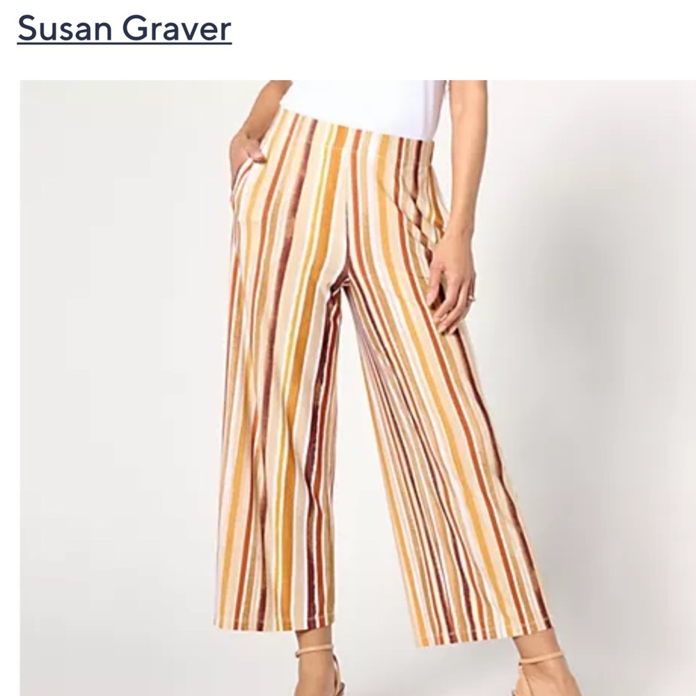 Susan Graver Striped Wide-Leg Crop Pants
